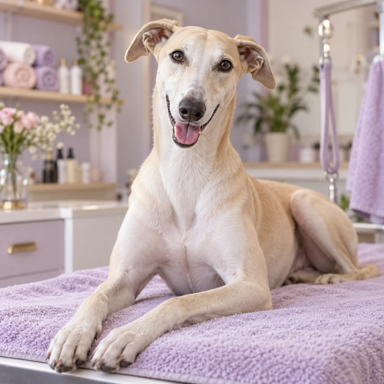 Luna, a cream greyhound cross