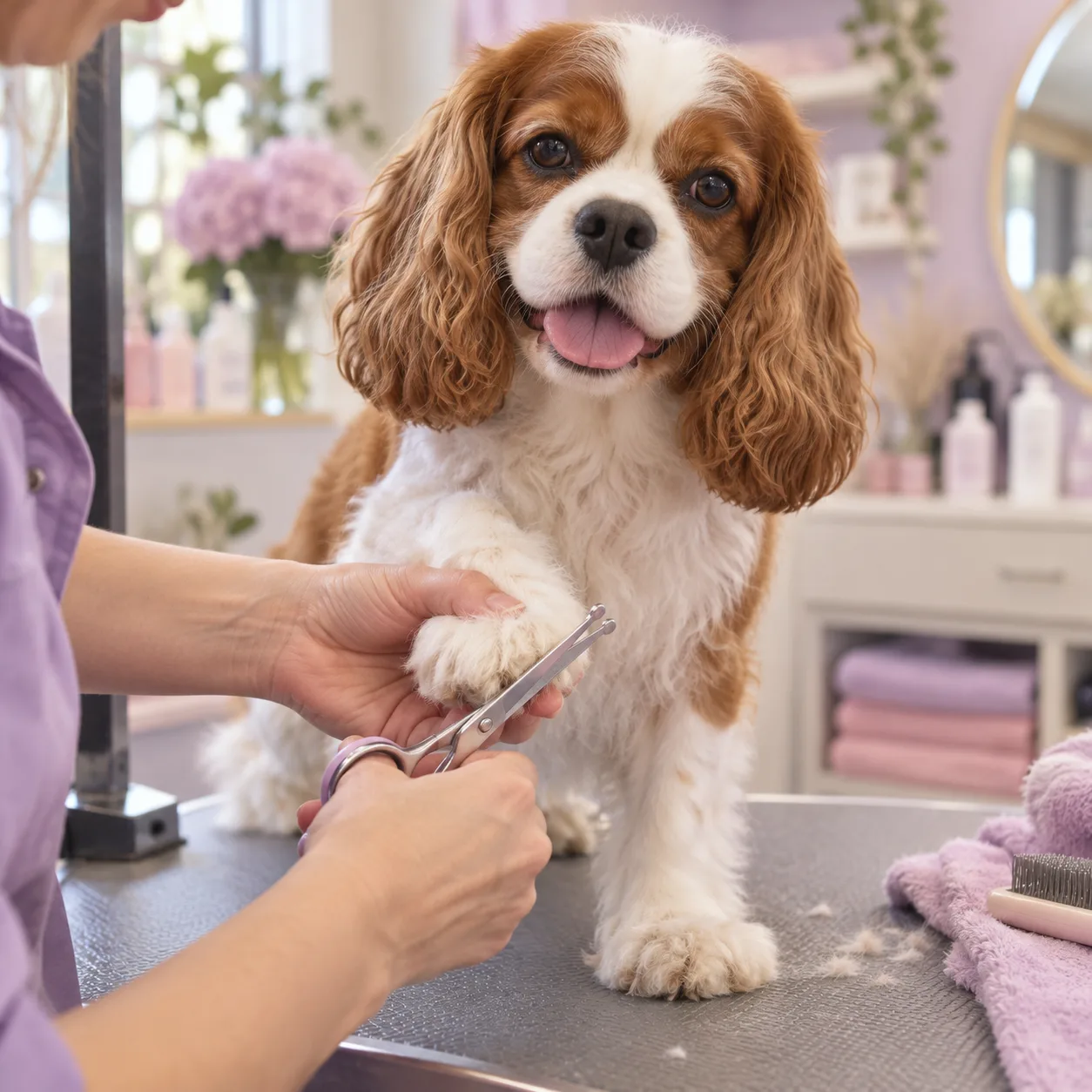 close up of a paw being trimmed
