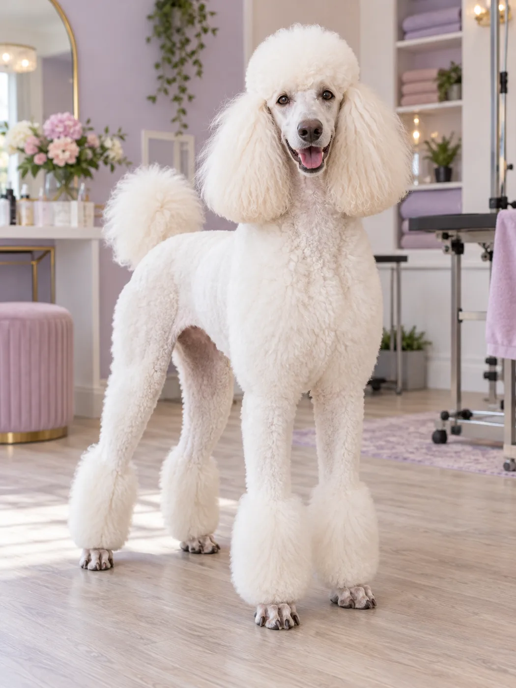 tall poodle after a full groom