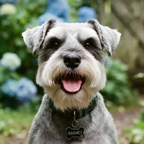 Barney the miniature schnauzer with a neat grey coat and white beard